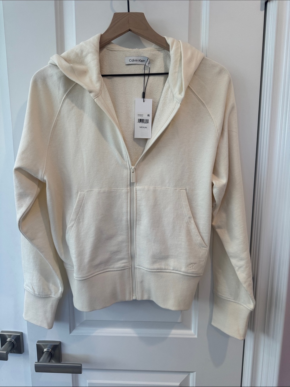 Calvin Klein Cream Full-Zip Hooded Sweatshirt